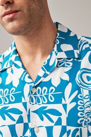 Blue Printed Short Sleeve Shirt With Cuban Collar - Image 4 of 7