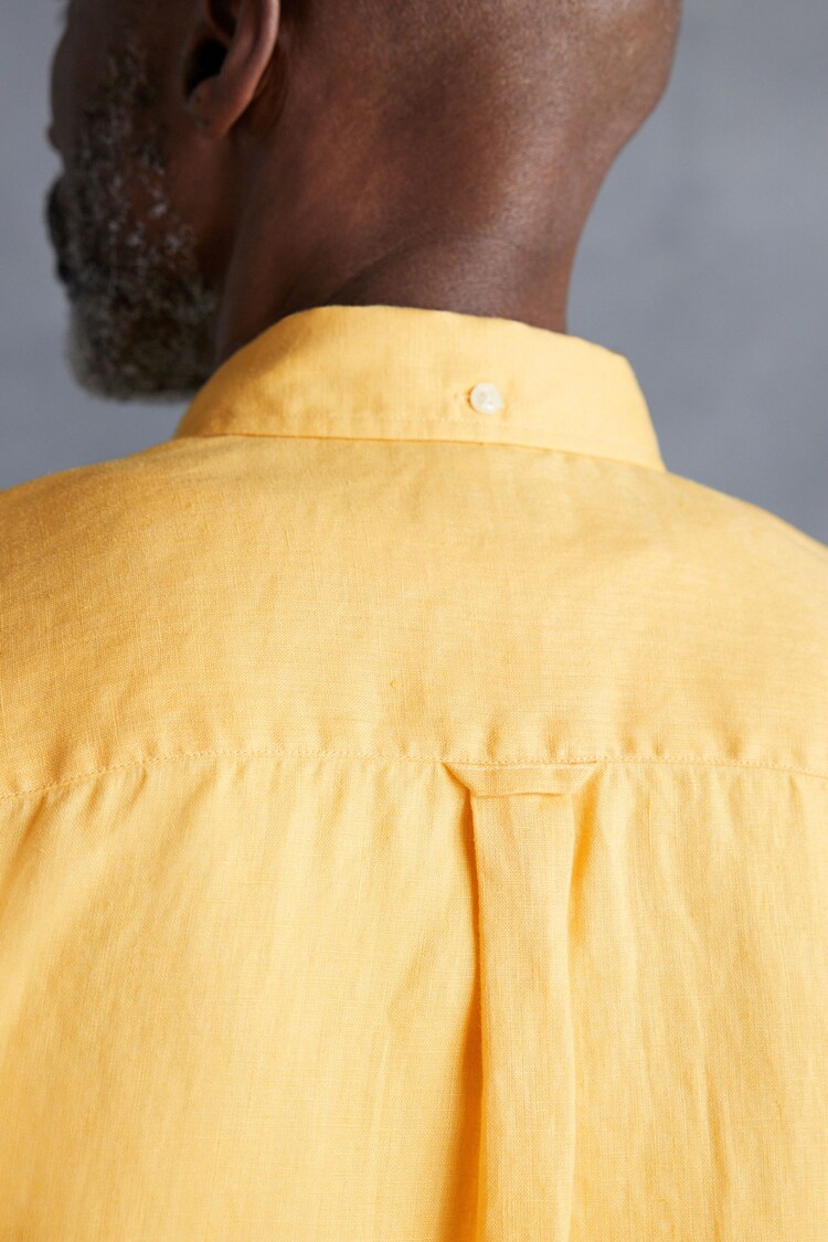 Yellow Standard Collar Signature 100% Linen Long Sleeve Shirt - Image 7 of 11