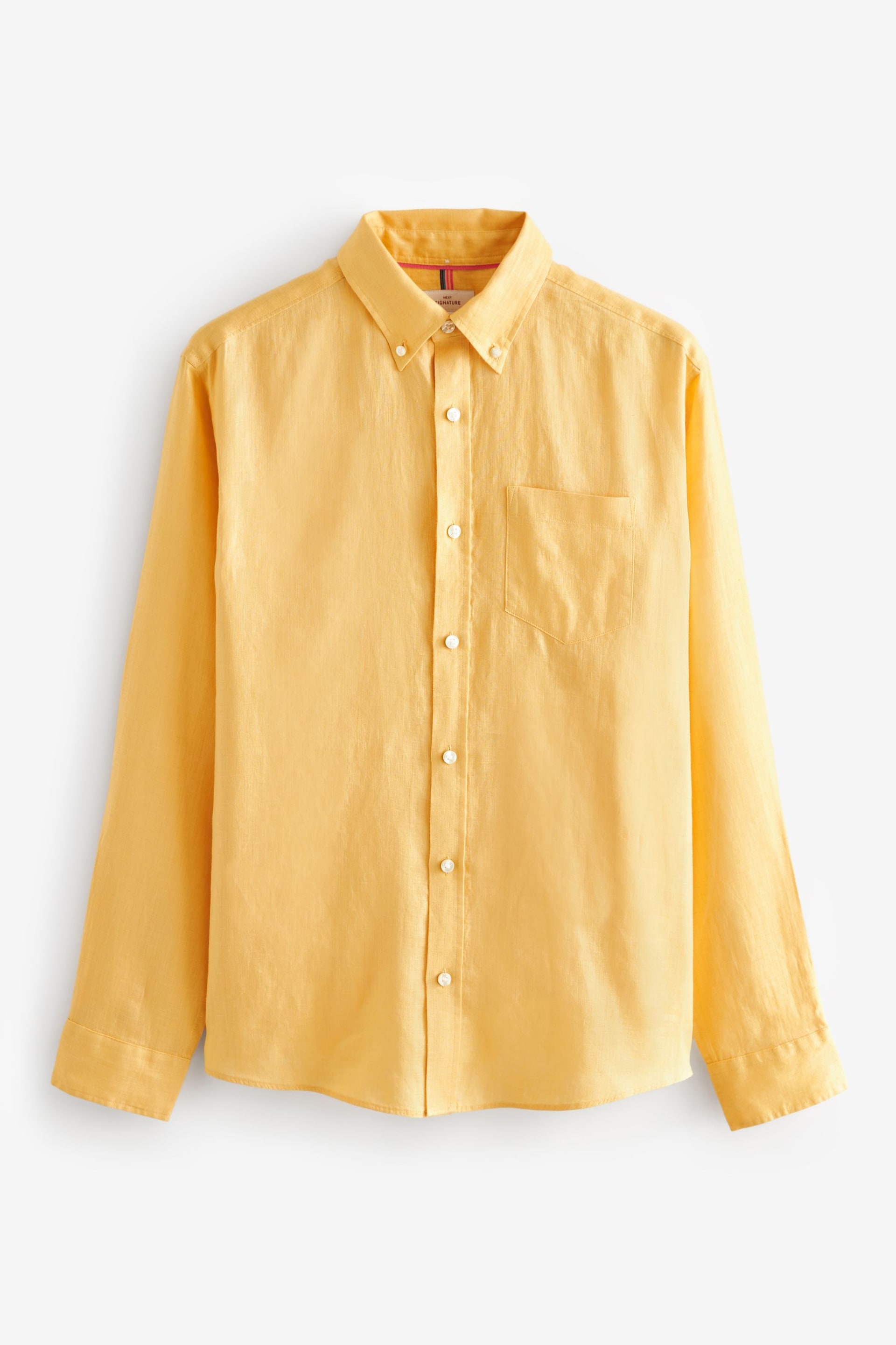Yellow Standard Collar Signature 100% Linen Long Sleeve Shirt - Image 8 of 10