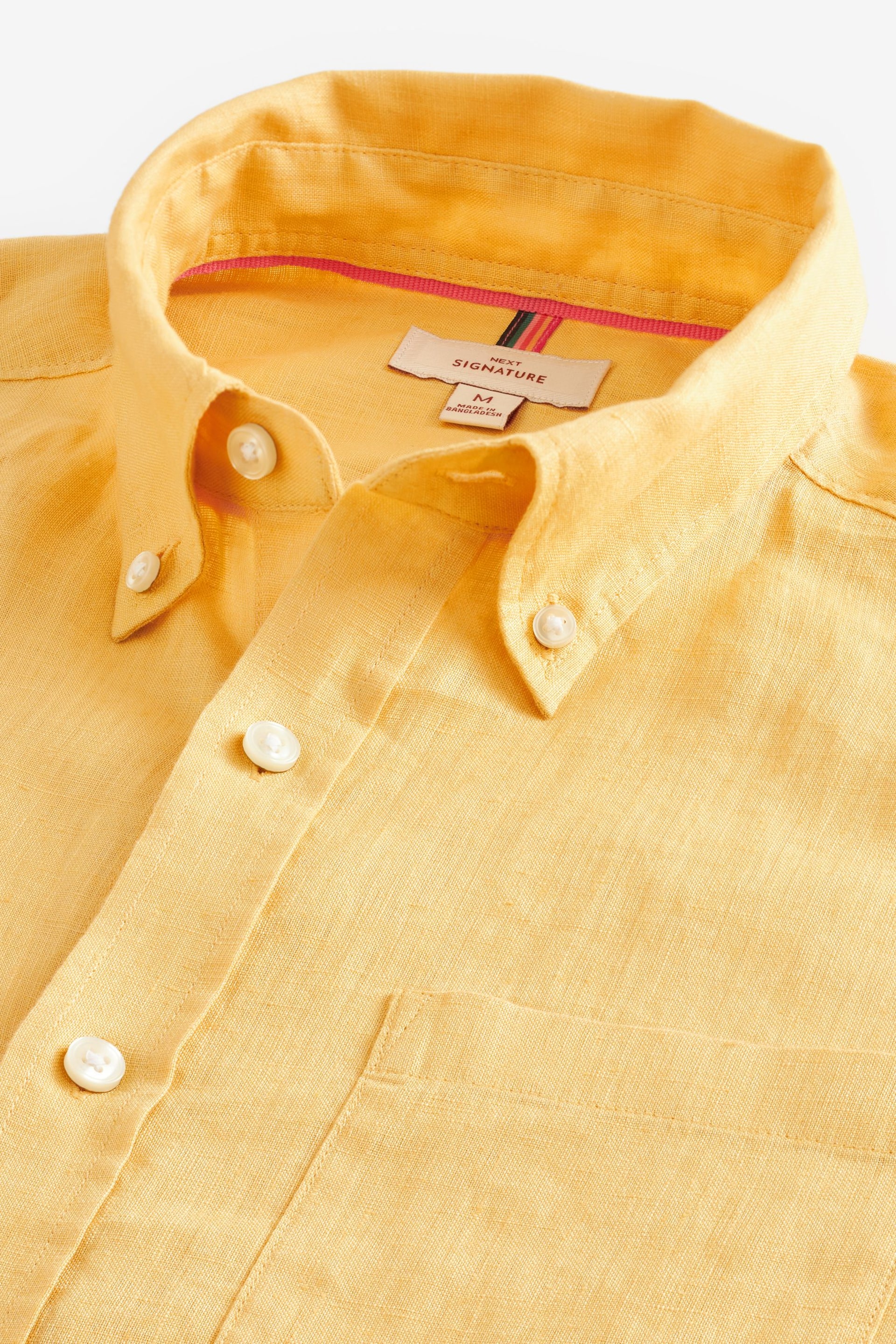 Yellow Standard Collar Signature 100% Linen Long Sleeve Shirt - Image 9 of 10