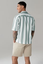 Green Textured Stripe Short Sleeve Shirt with Cuban Collar - Image 4 of 7