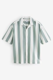 Green Textured Stripe Short Sleeve Shirt with Cuban Collar - Image 5 of 7