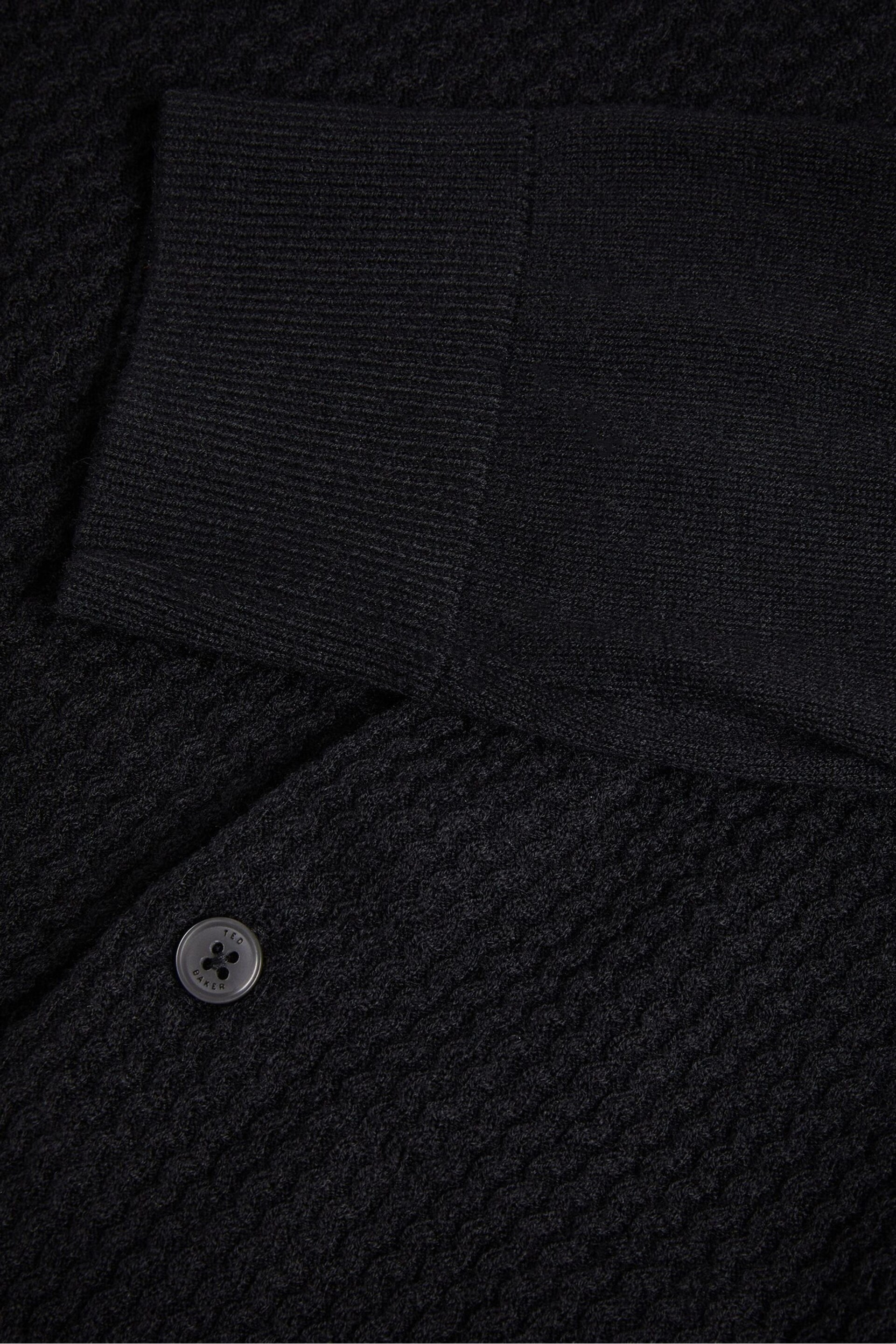 Ted Baker Black Oidar Long Sleeve Revere Collar Knitted Polo Shirt - Image 5 of 6