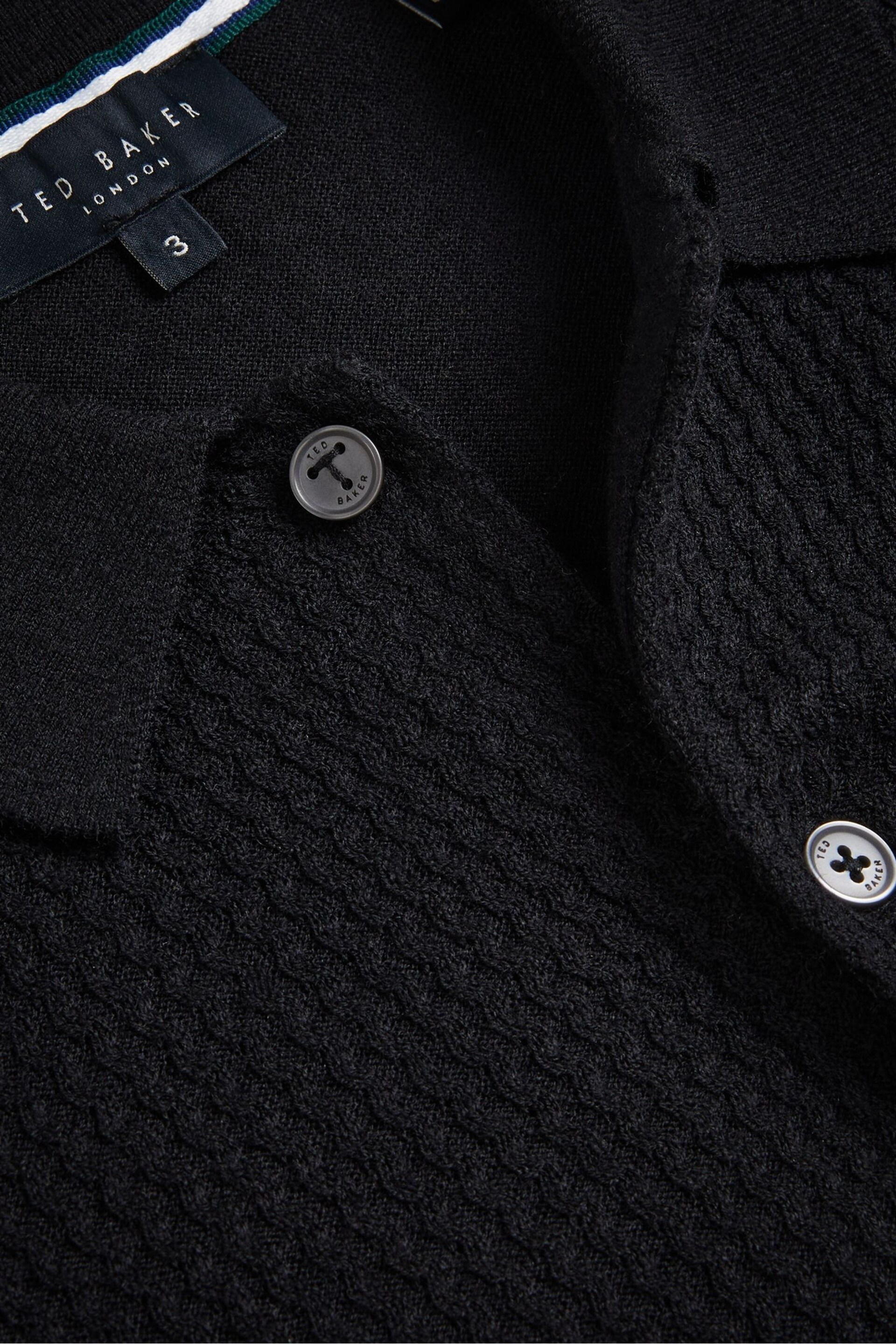 Ted Baker Black Oidar Long Sleeve Revere Collar Knitted Polo Shirt - Image 6 of 6