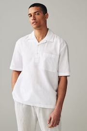 White Overhead Linen Blend Short Sleeve Shirt - Image 3 of 7
