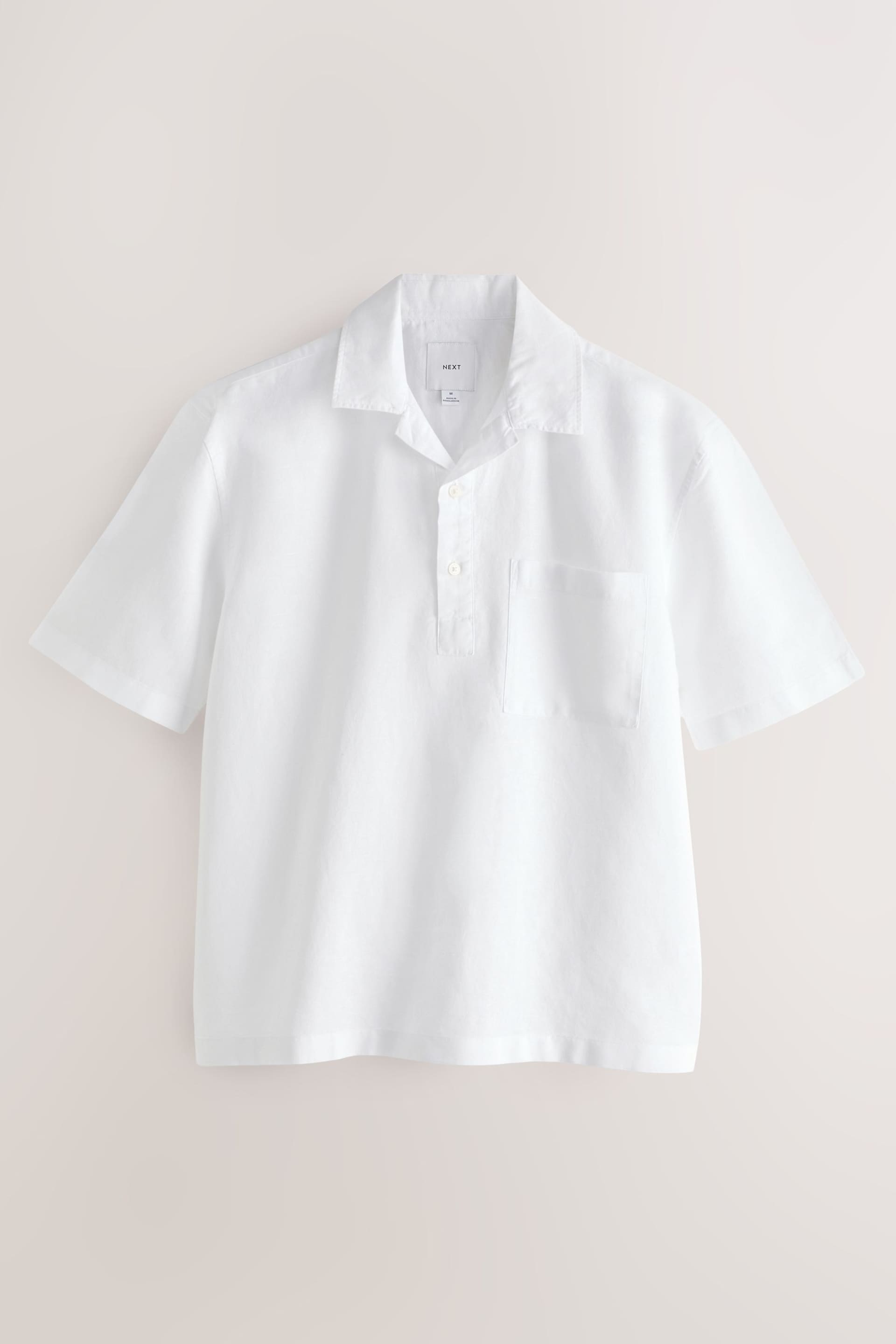 White Overhead Linen Blend Short Sleeve Shirt - Image 5 of 7