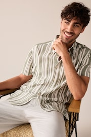 Green Linen Blend Stripe Short Sleeve Shirt - Image 1 of 8