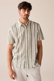 Green Linen Blend Stripe Short Sleeve Shirt - Image 3 of 8