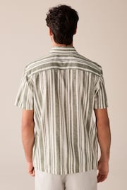 Green Linen Blend Stripe Short Sleeve Shirt - Image 4 of 8