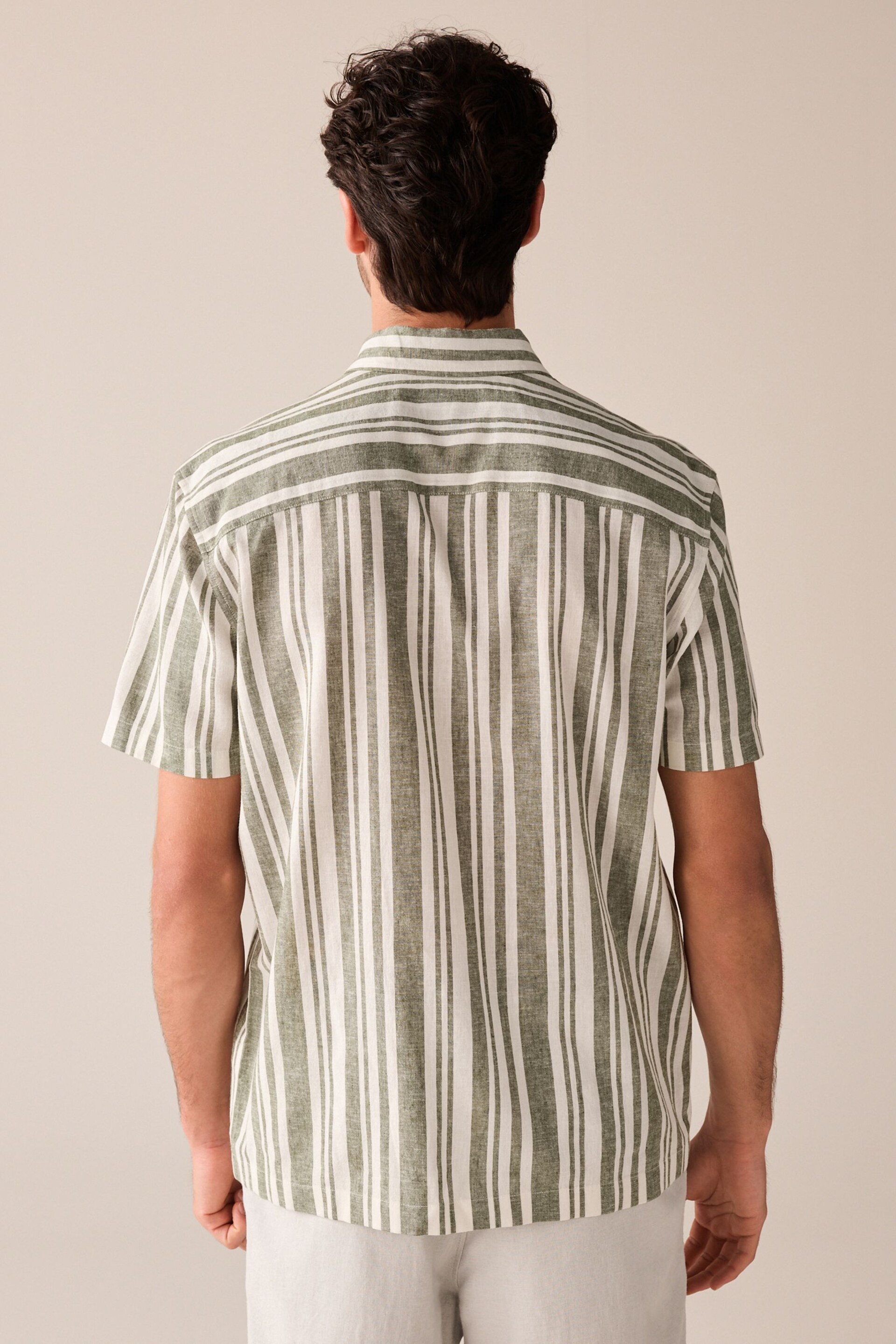 Green Linen Blend Stripe Short Sleeve Shirt - Image 4 of 8