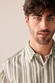Green Linen Blend Stripe Short Sleeve Shirt - Image 5 of 8
