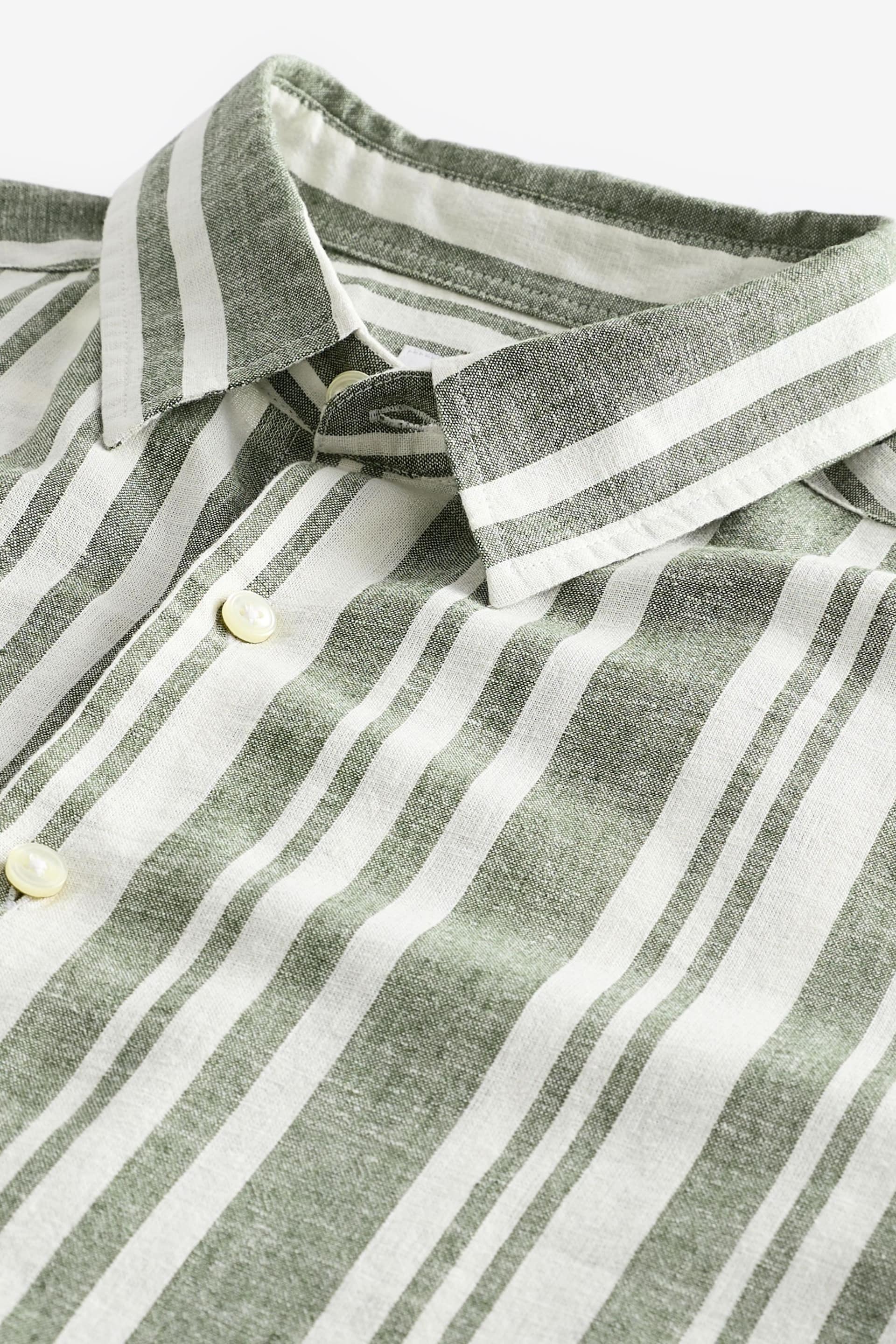 Green Linen Blend Stripe Short Sleeve Shirt - Image 7 of 8