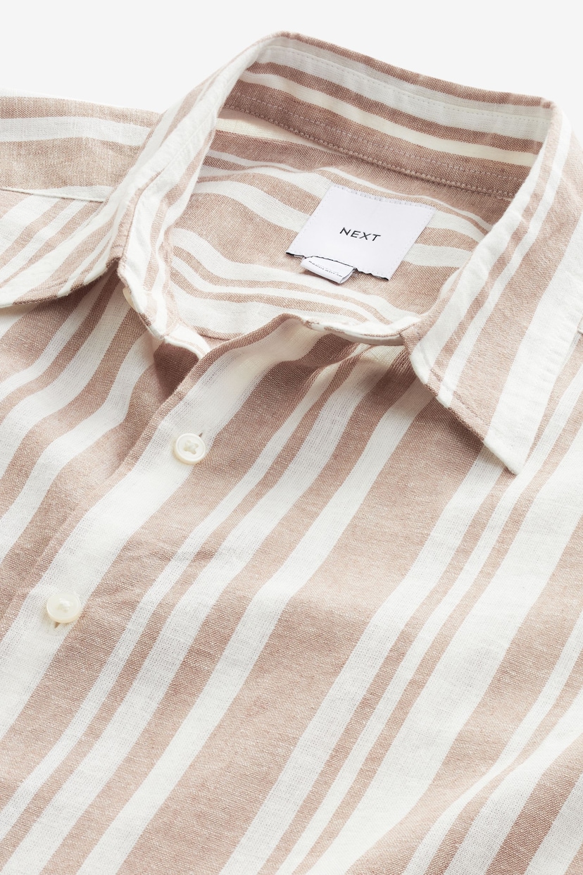 Stone Linen Blend Stripe Short Sleeve Shirt - Image 6 of 7