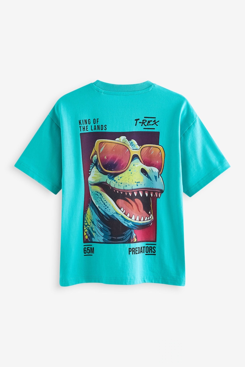 Turquoise Blue Dino Relaxed Fit Short Sleeve Graphic T-Shirt (3-16yrs) - Image 2 of 3