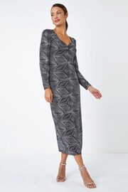 Roman Metallic Geometric Sparkle Midi Stretch Dress - Image 2 of 5