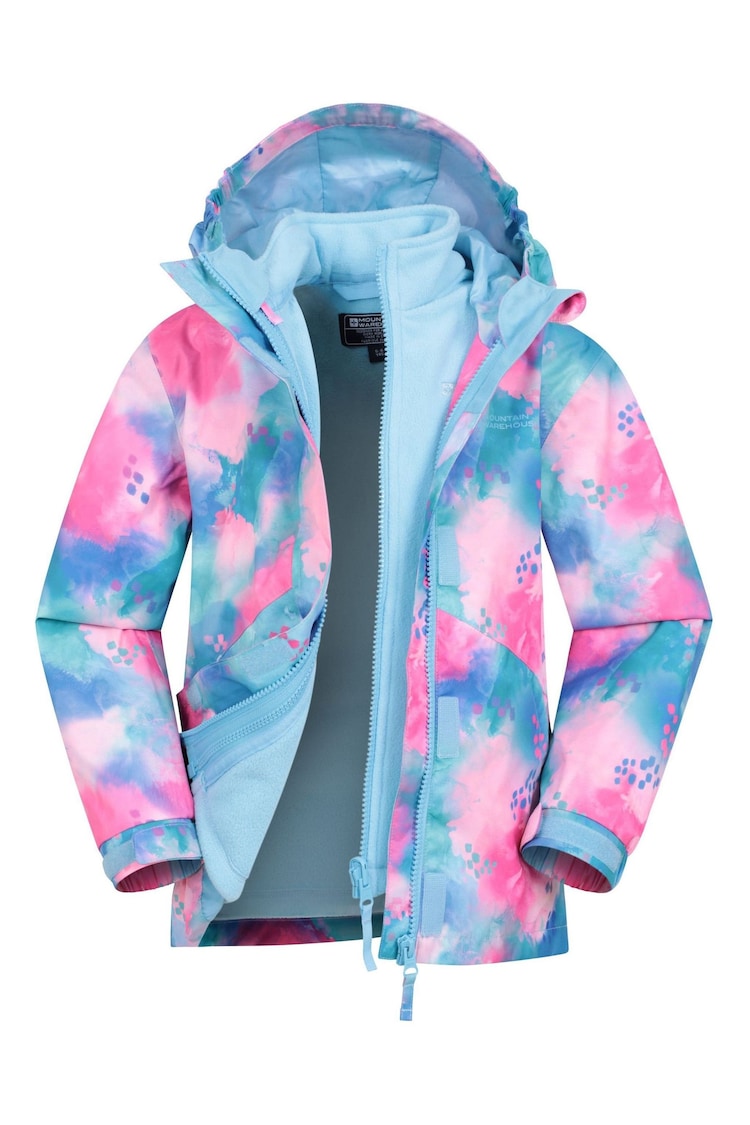 Mountain Warehouse Blue/Pink Aries Kids Waterproof 3-In-1 Printed Jacket - Image 1 of 6