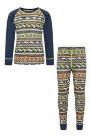 Mountain Warehouse Green Kids Jacquard Merino Thermal Top And Pants Set - Image 1 of 5