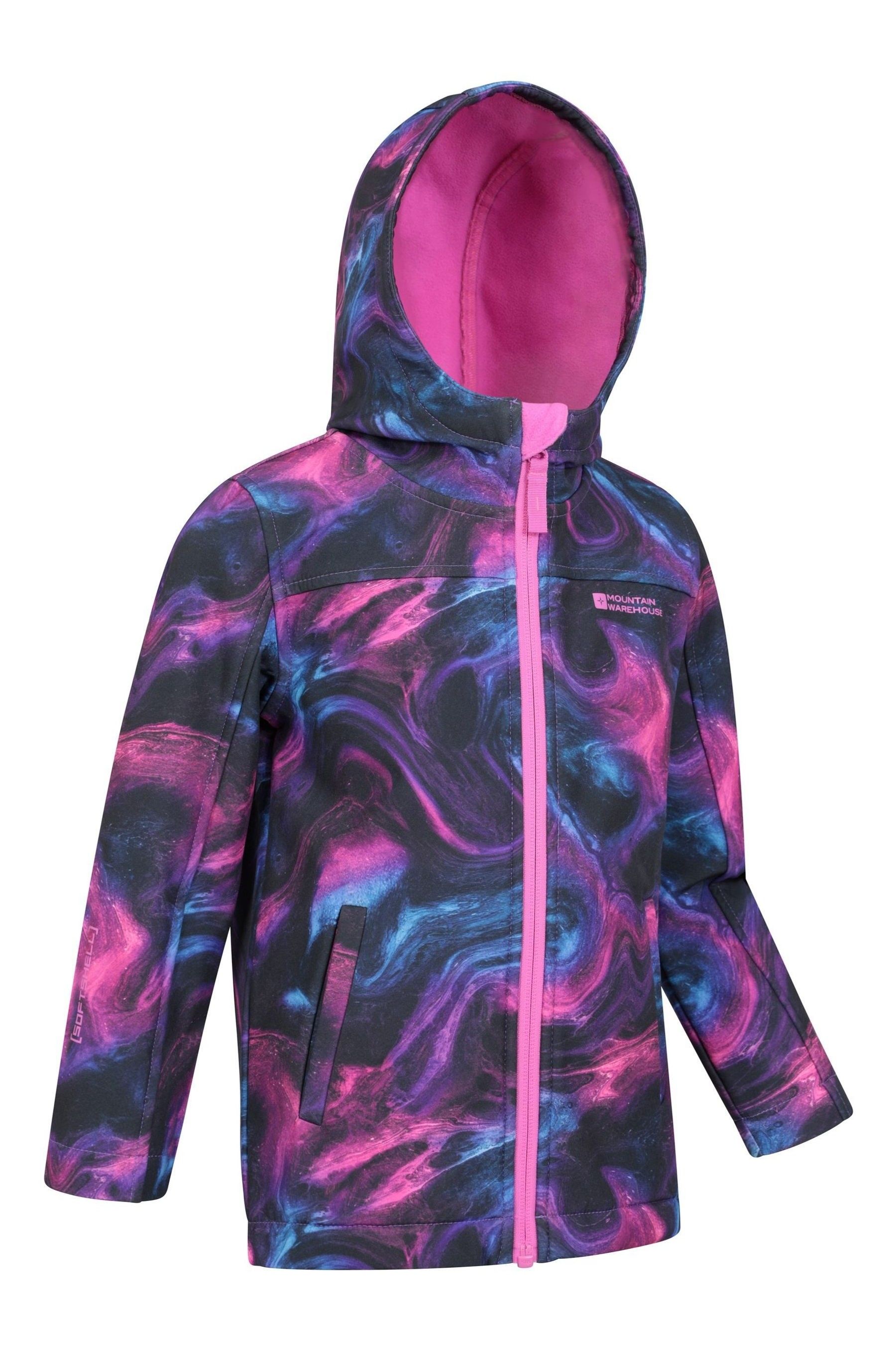 Mountain Warehouse Purple Exodus II Kids Printed Water Resistant Softshell Jacket 9 10 Yrs Boys