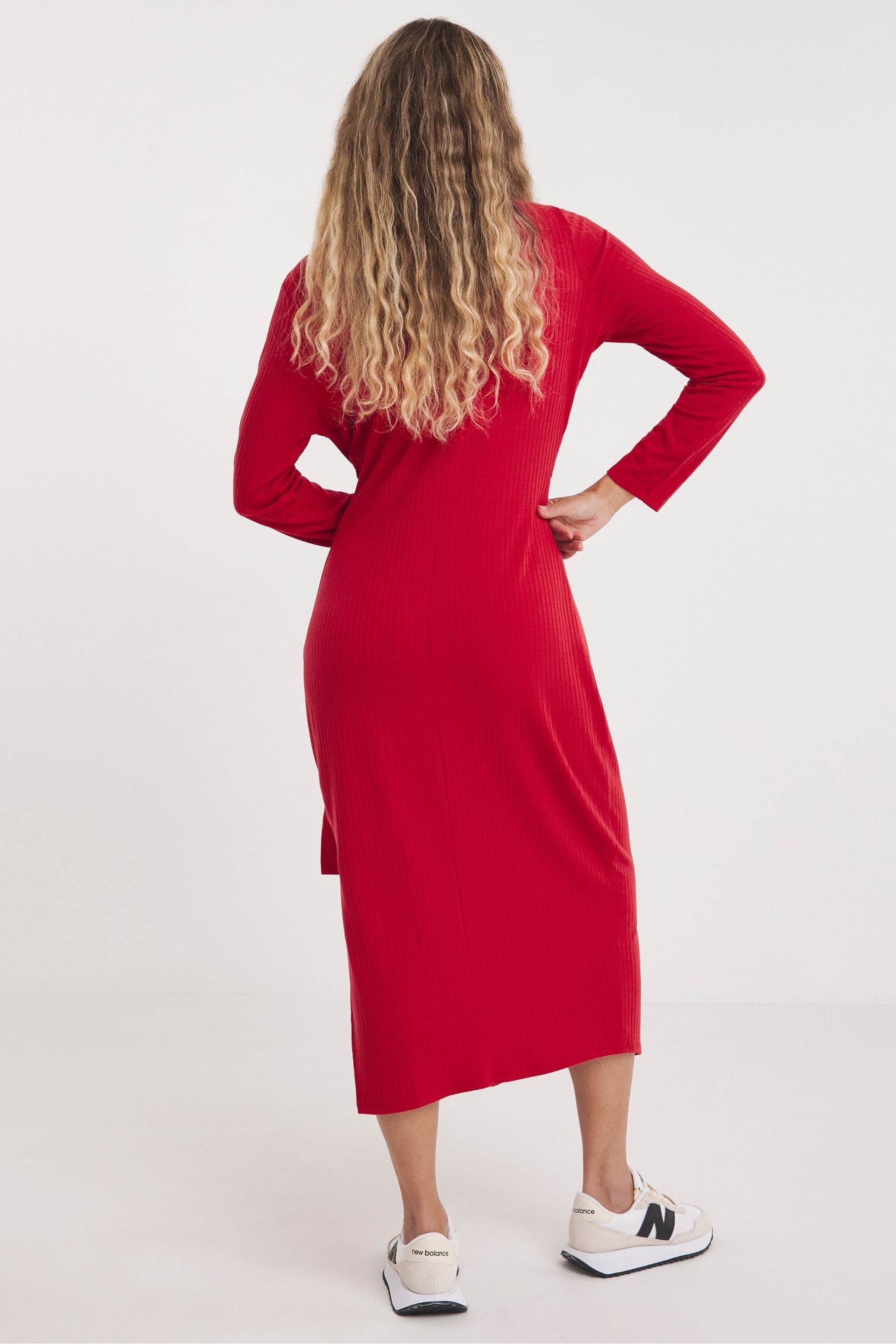 Buy Simply Be Red Ribbed Wrap Midi Dress from Next Qatar