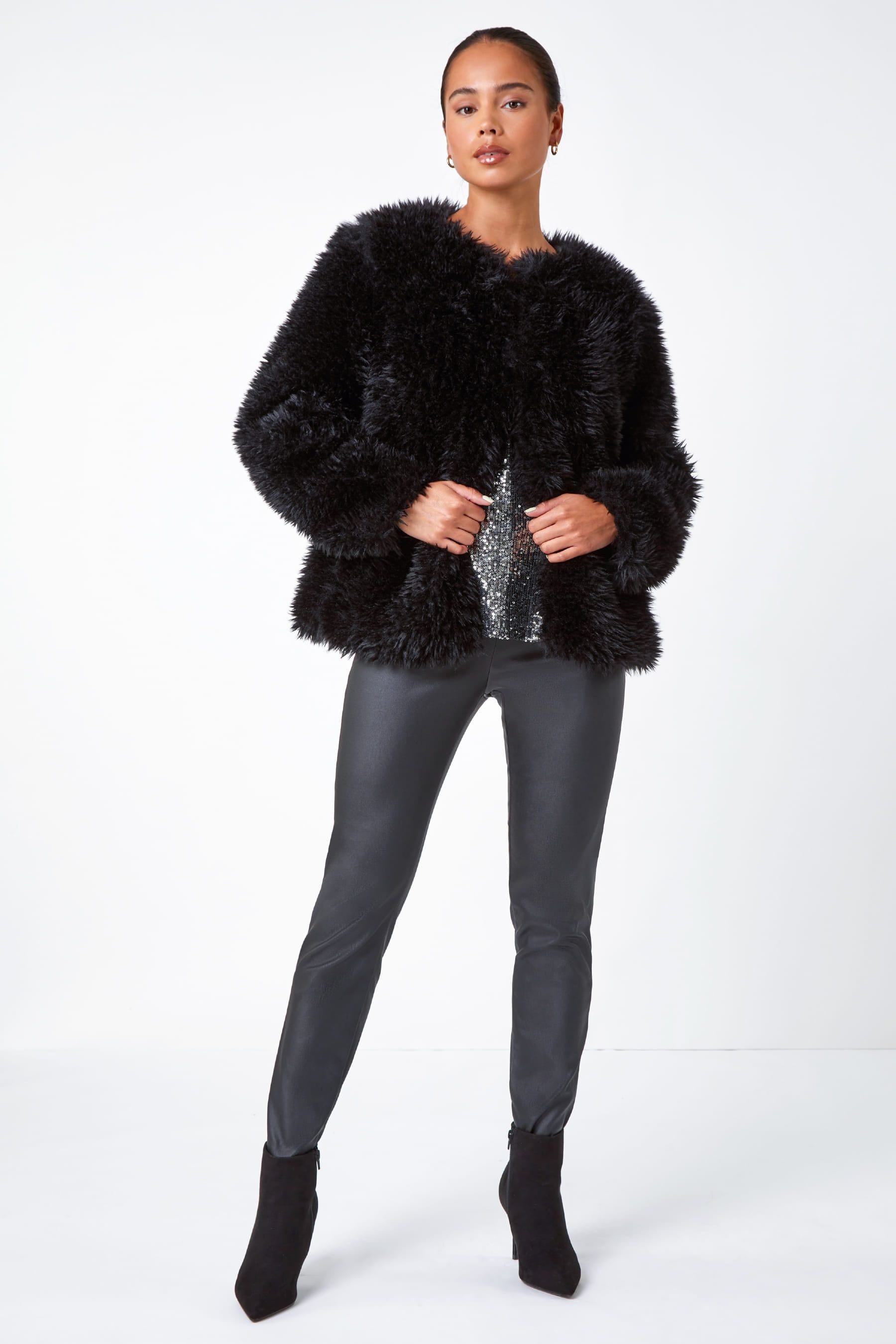 Buy Roman Black Petite Soft Faux Fur Coat from the Next UK online shop