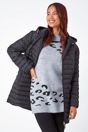 Roman Black Petite Quilted Longline Puffer Coat - Image 1 of 5