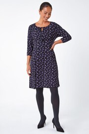 Roman Black Petite Ditsy Floral Stretch Tea Dress - Image 2 of 5