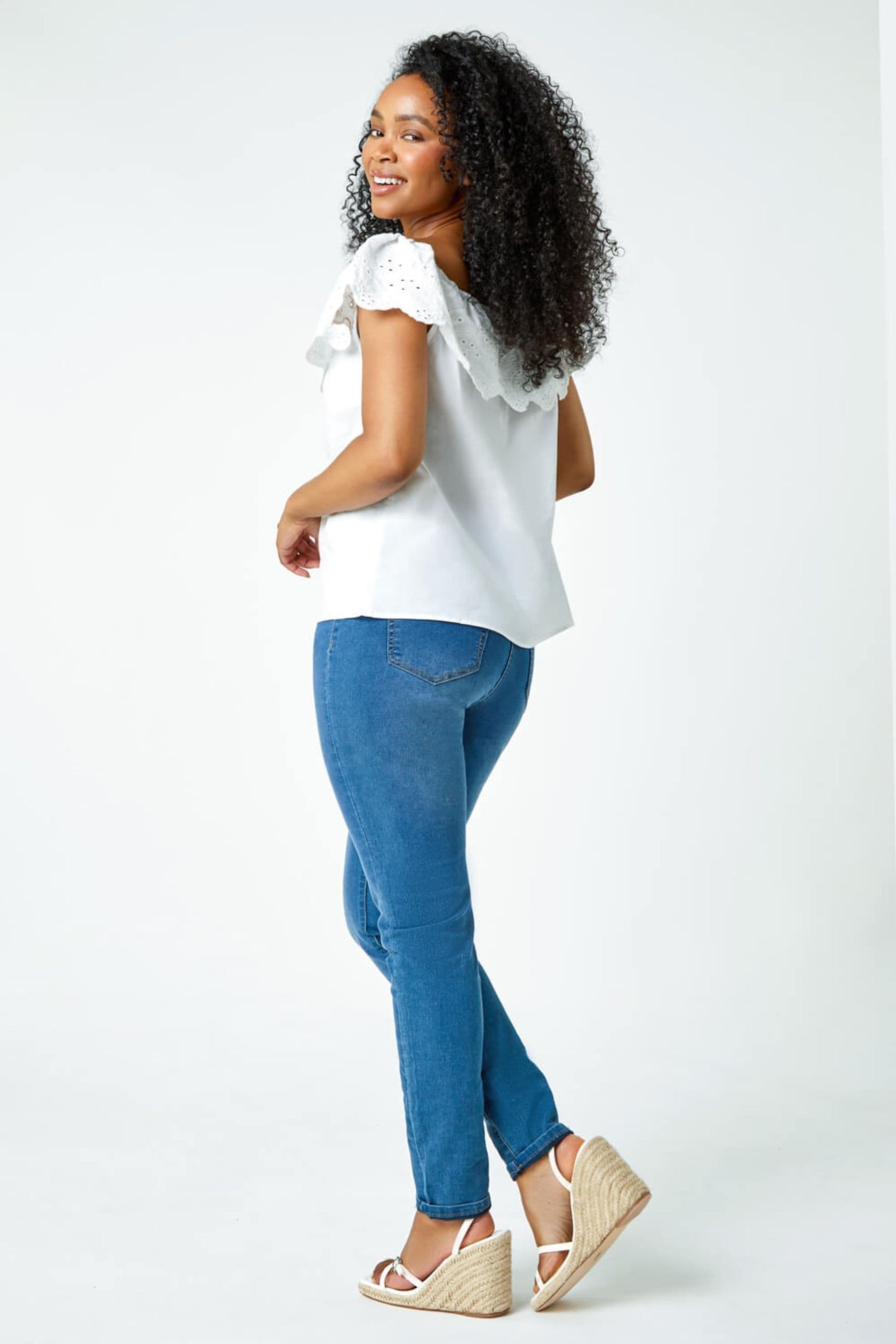 Buy Roman White Petite 100 Cotton Embroidered Bardot Top from the Next UK online shop