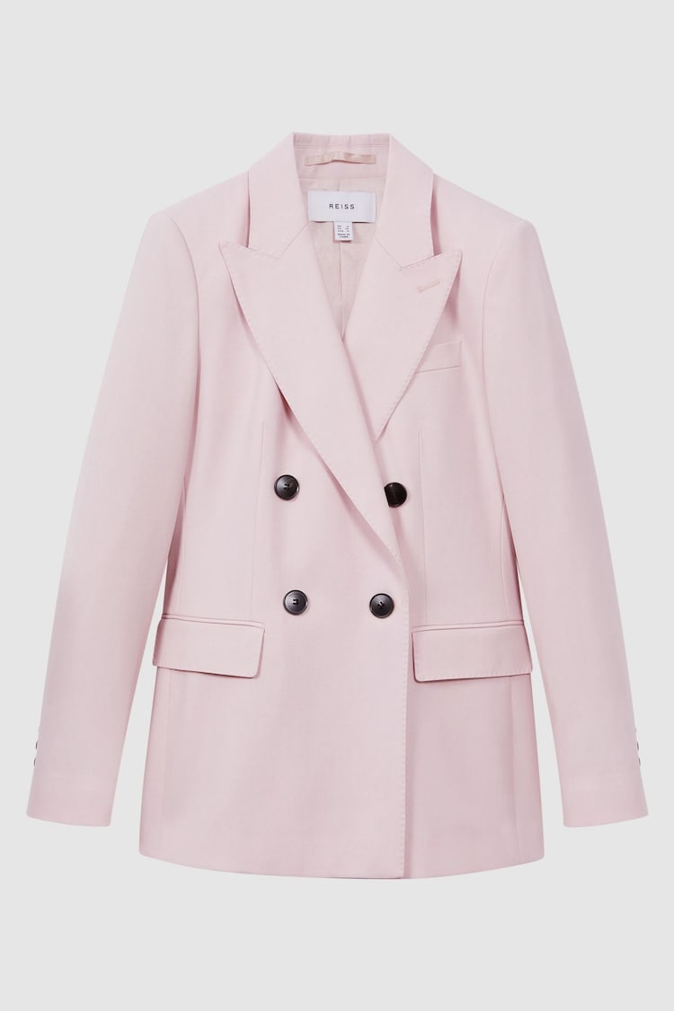 Reiss Pink Evelyn Tailored Wool Blend Double Breasted Blazer - Image 2 of 7