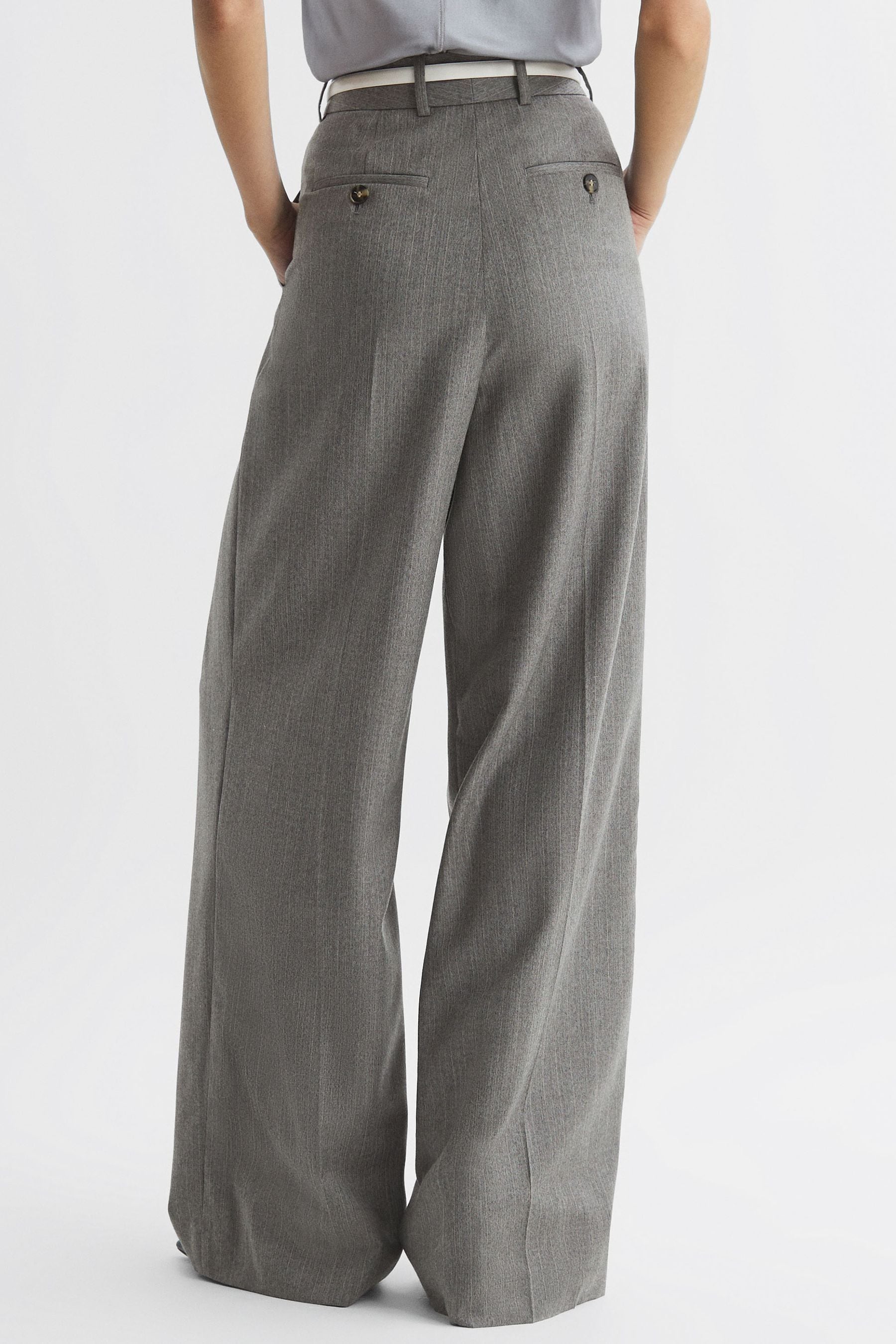 Buy Reiss Grey Otis Wool Blend Pinstripe Wide Leg Trousers from Next Luxembourg
