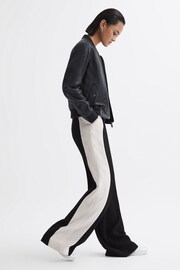 Reiss Black Saffron Contrast Side Wide Leg Trousers - Image 1 of 5