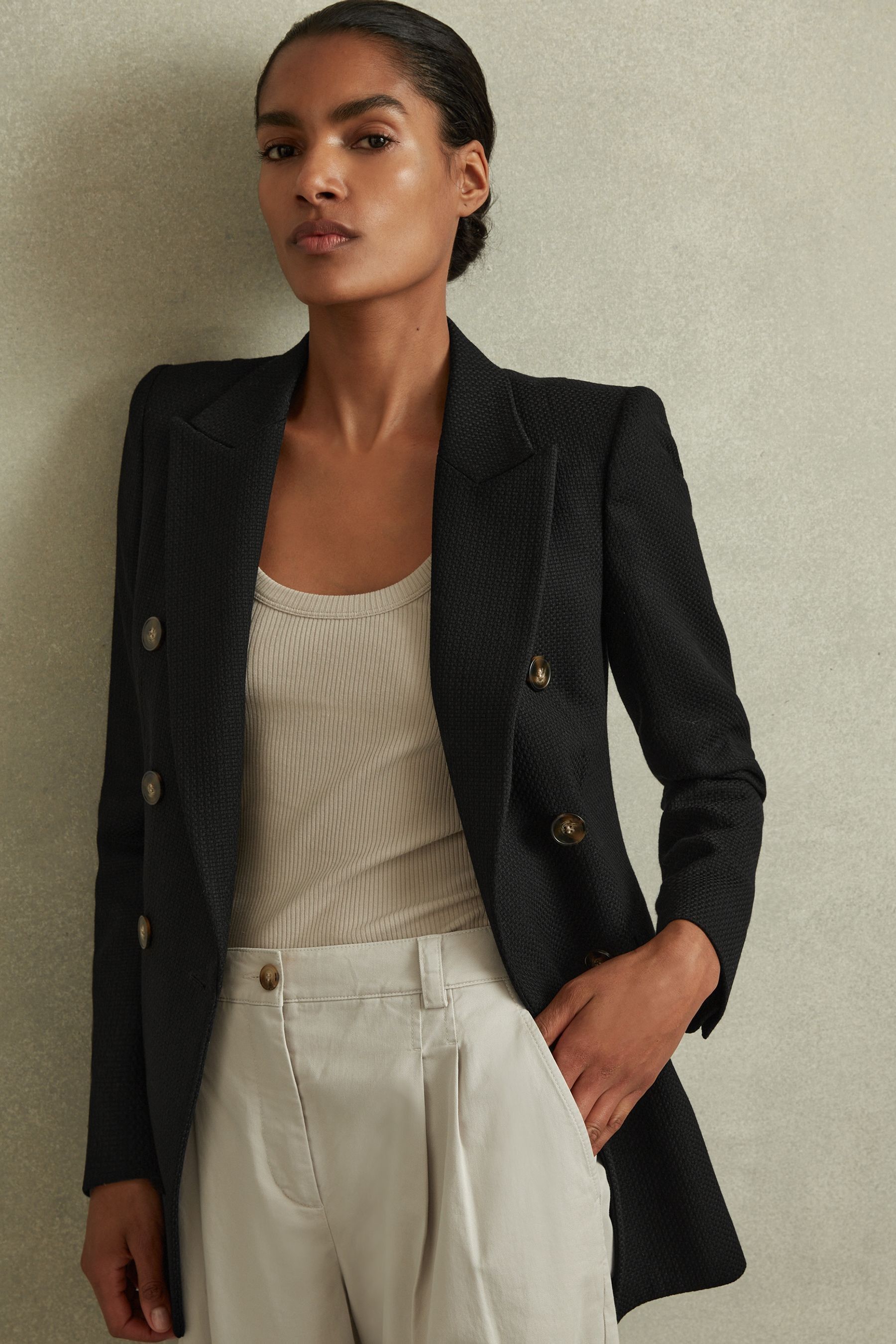 Wool double breasted blazer cheap
