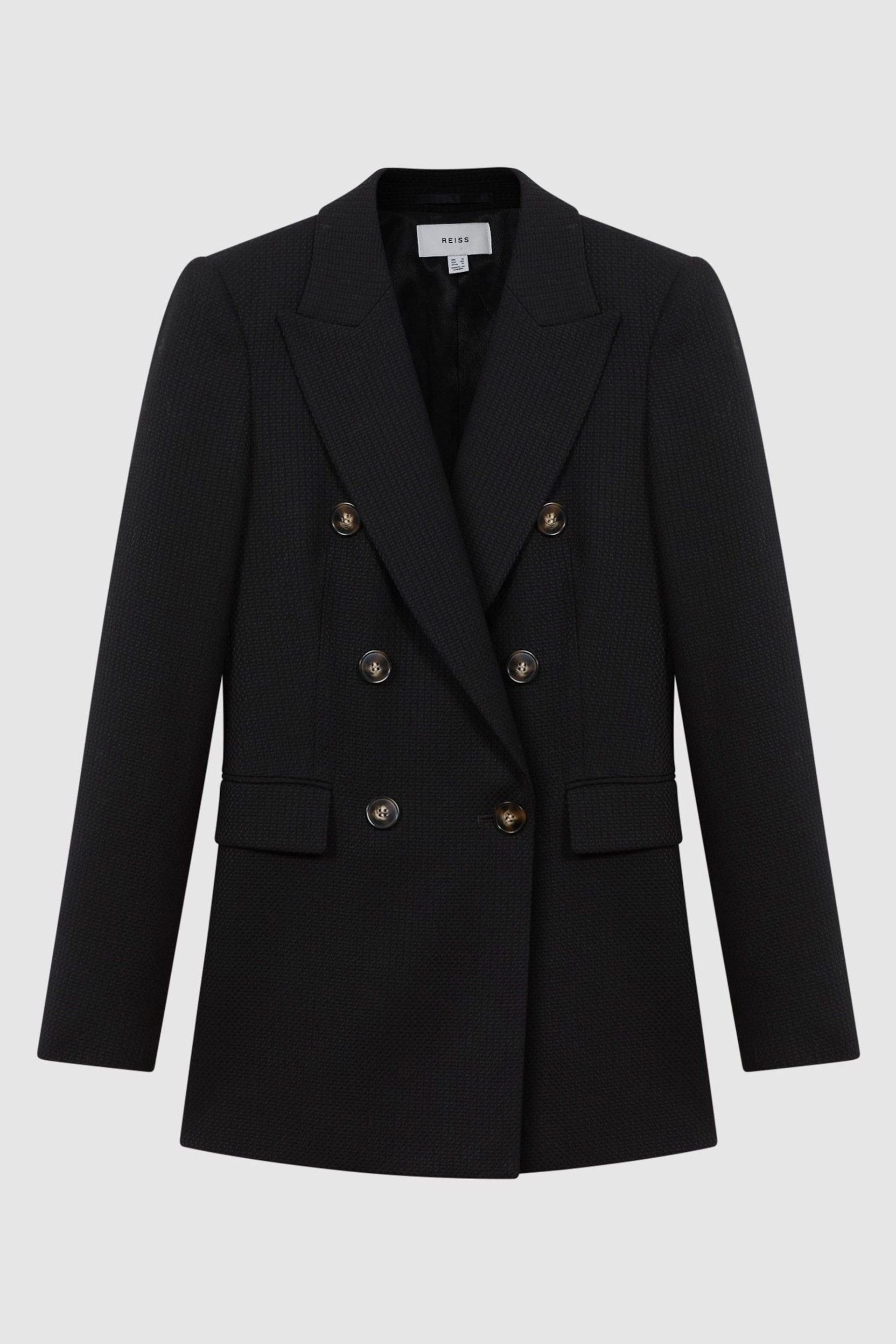 Reiss Black Lana Tailored Textured Wool Blend Double Breasted Blazer - Image 2 of 5