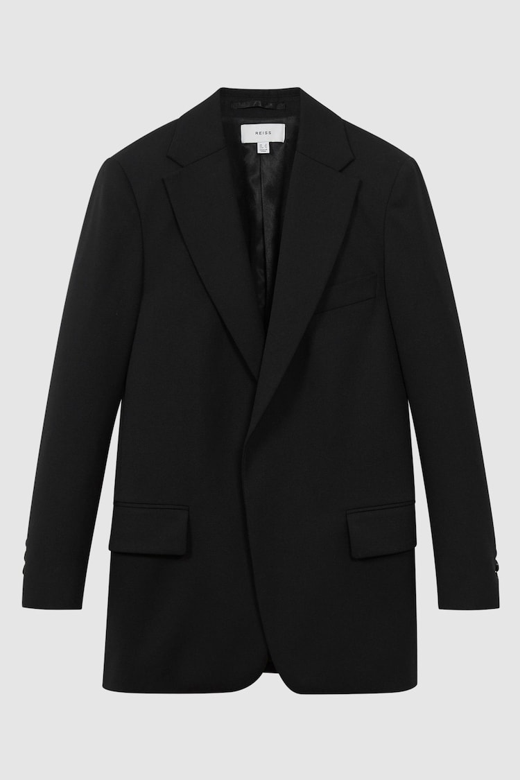 Reiss Black Alia Oversized Wool Blend Single Breasted Blazer - Image 2 of 5