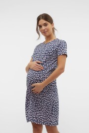 Mamalicious Blue Maternity Button Front Comfort Night Dress With Nursing Function - Image 1 of 5