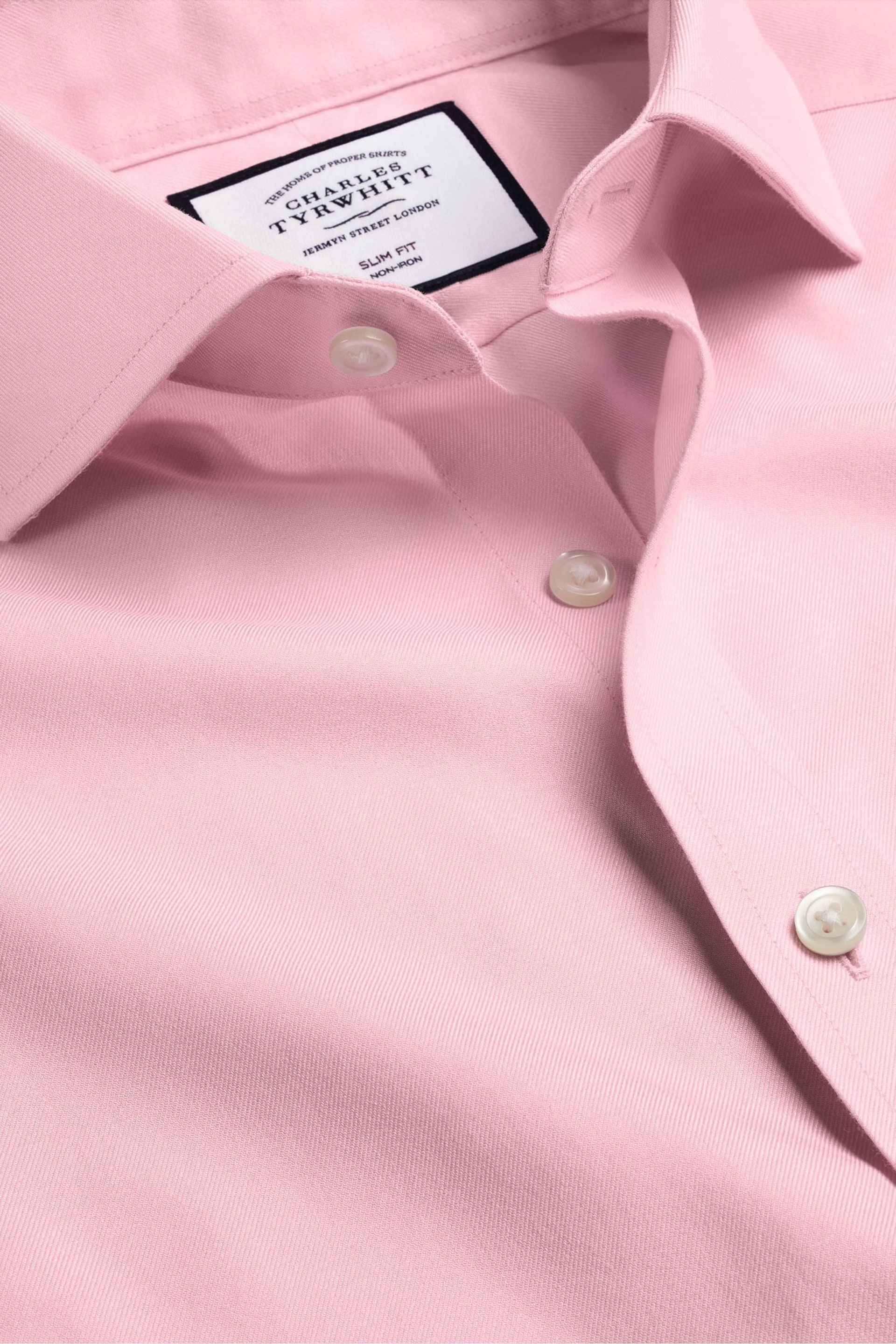 Charles Tyrwhitt Pink Non Iron Twill Cutaway Slim Fit Shirt - Image 1 of 5
