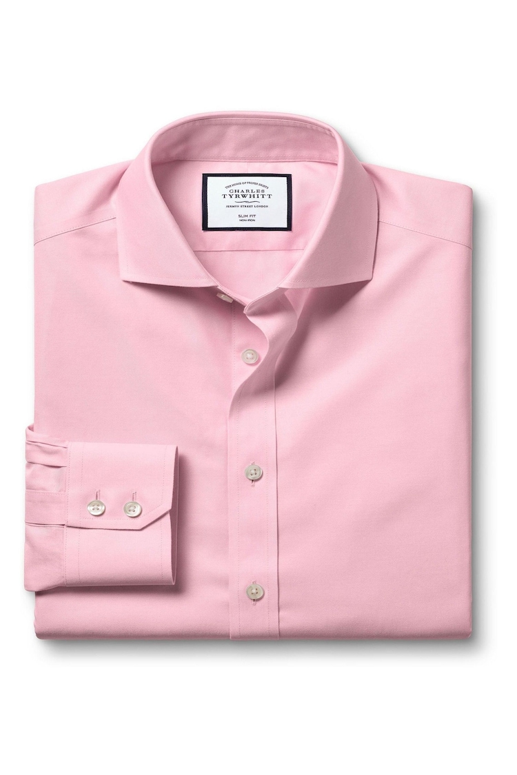 Charles Tyrwhitt Pink Non Iron Twill Cutaway Slim Fit 100% Cotton Shirt - Image 5 of 5