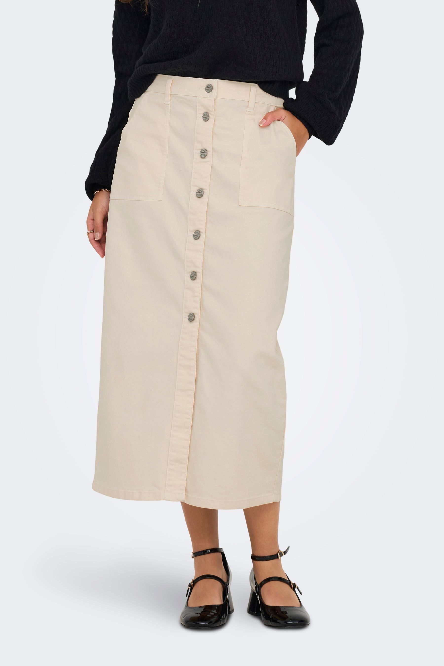 Button front skirt cream outlet