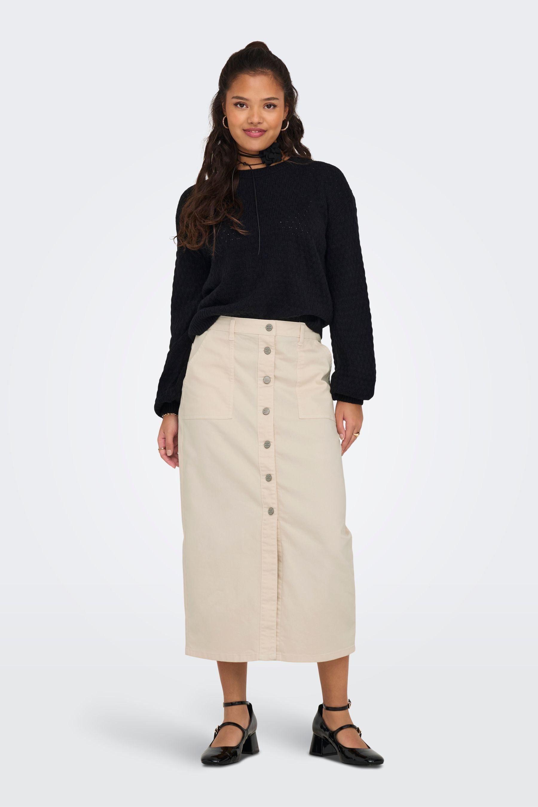 Buy JDY Cream Button Front Denim Midi Skirt from Next Luxembourg
