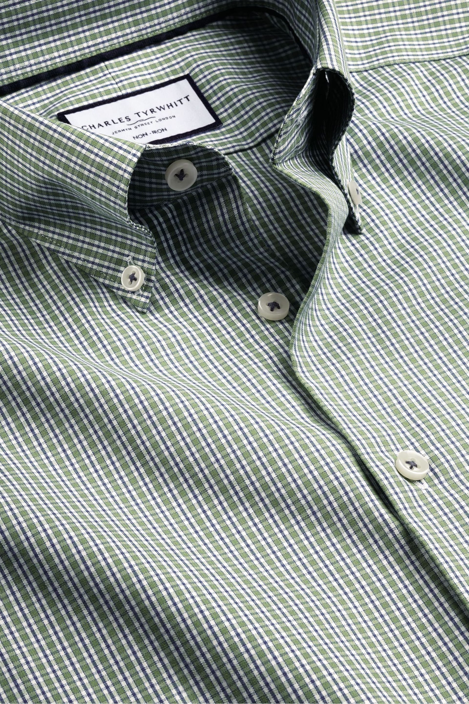 Charles Tyrwhitt Green Check Non-iron Button-Down Oxford Slim Fit Shirt - Image 5 of 5