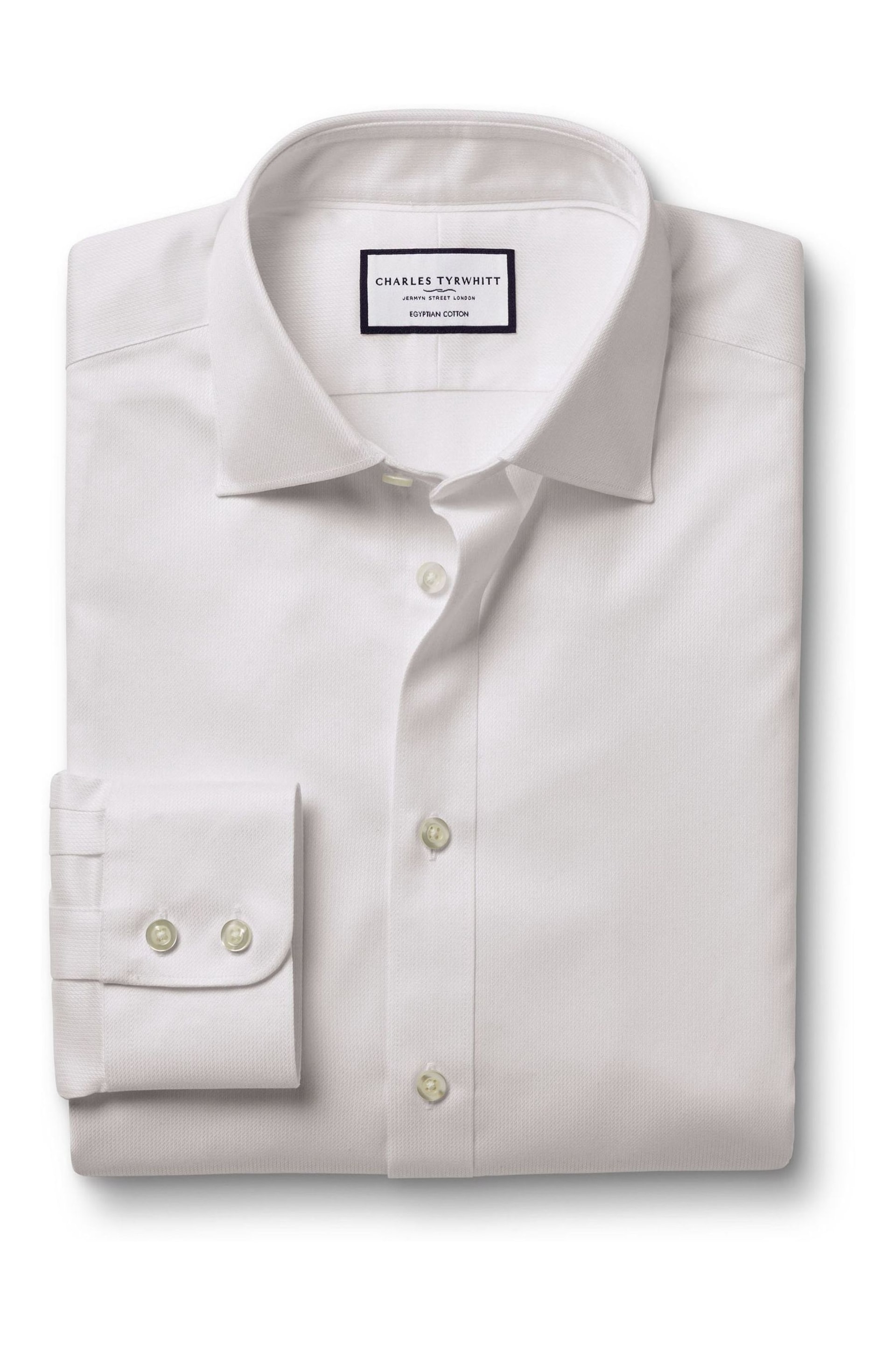 Charles Tyrwhitt White Egyptian Cotton Windsor Weave Slim Fit Shirt - Image 4 of 6
