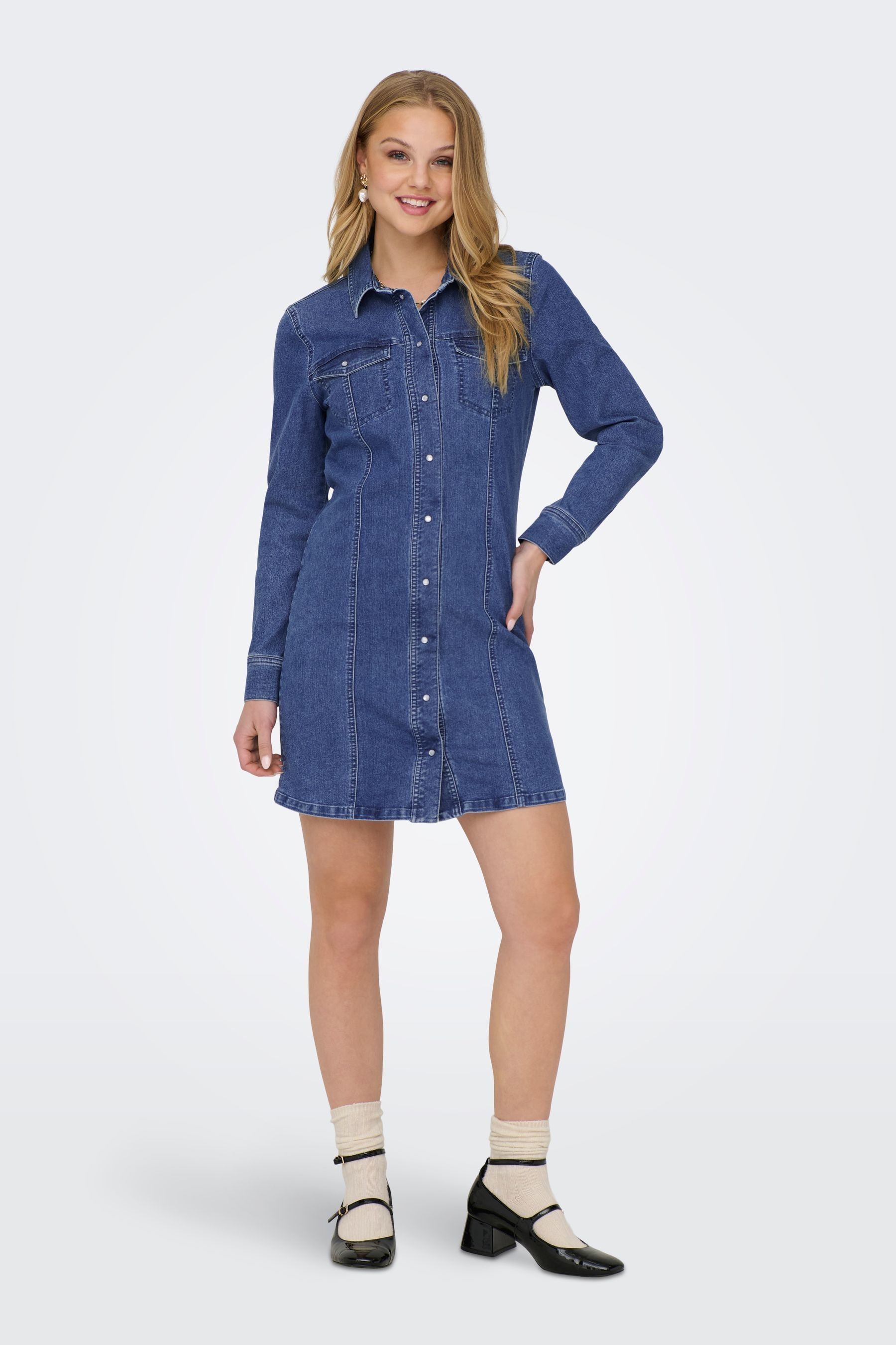 Buy JDY Blue Long Sleeve Denim Shirt Dress from Next Oman