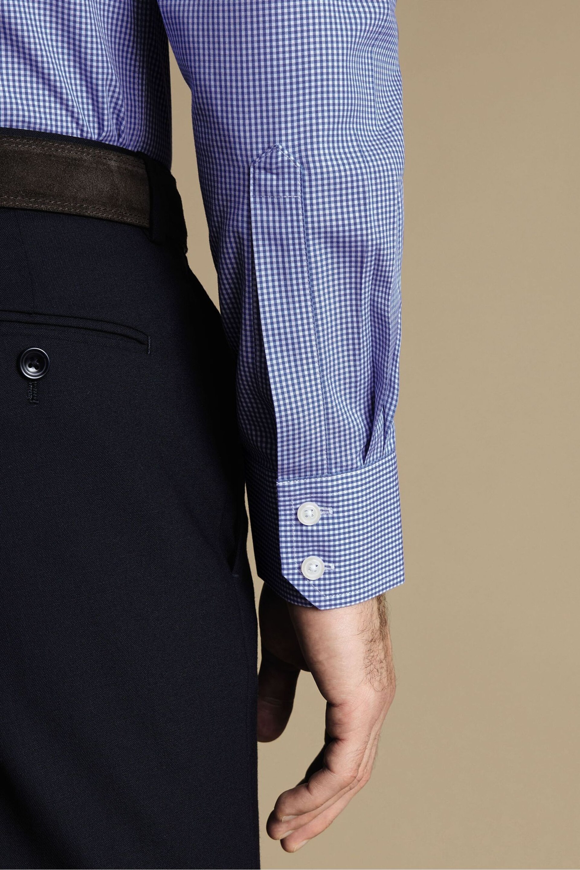 Charles Tyrwhitt Dark blue Mini Slim-FitGingham Check Non-iron Poplin CA Shirt - Image 3 of 6