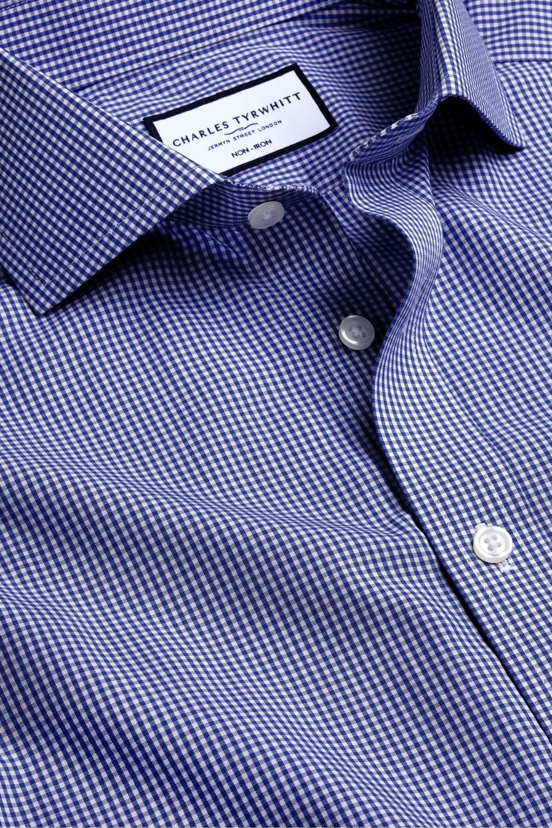 Charles Tyrwhitt Dark blue Mini Slim-FitGingham Check Non-iron Poplin CA Shirt - Image 5 of 6
