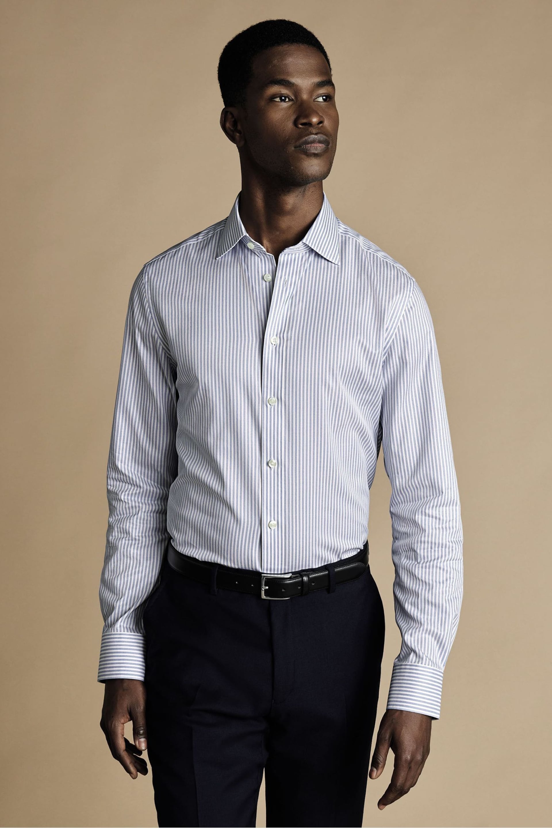 Charles Tyrwhitt Blue Stripe Egyptian Cotton Slim Fit Shirt - Image 1 of 6