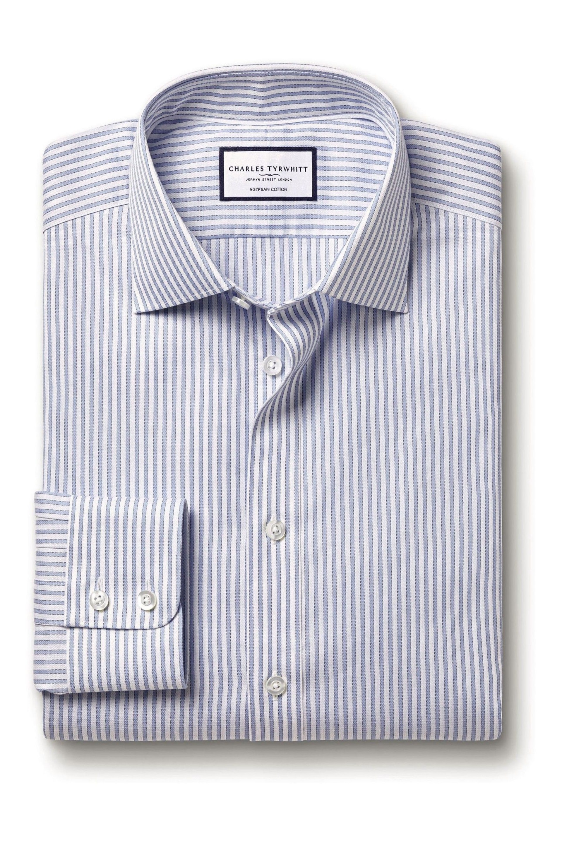 Charles Tyrwhitt Blue Stripe Egyptian Cotton Slim Fit Shirt - Image 4 of 6