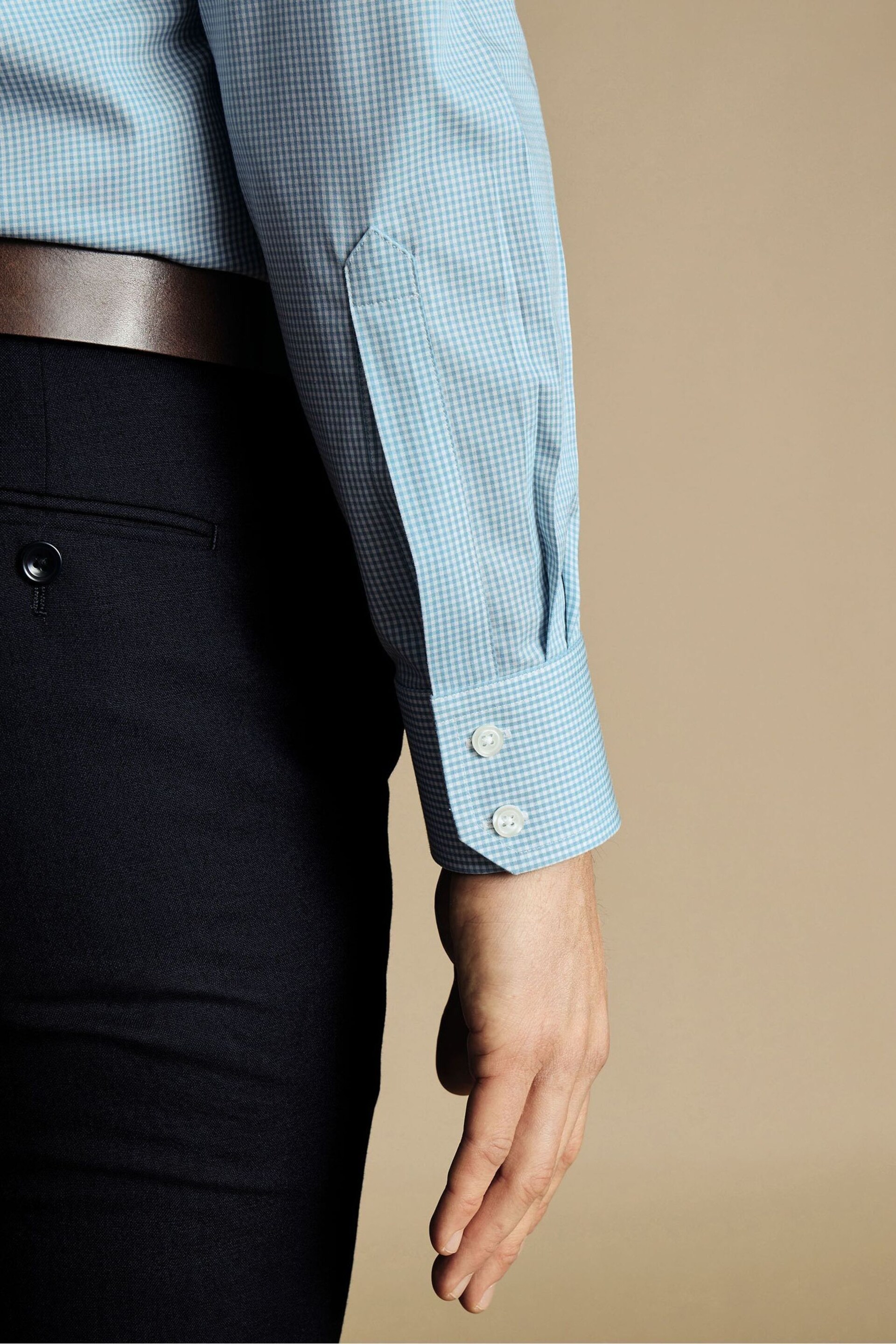 Charles Tyrwhitt Blue Mini Slim-FitGingham Check Non-iron Poplin CA Shirt - Image 3 of 5