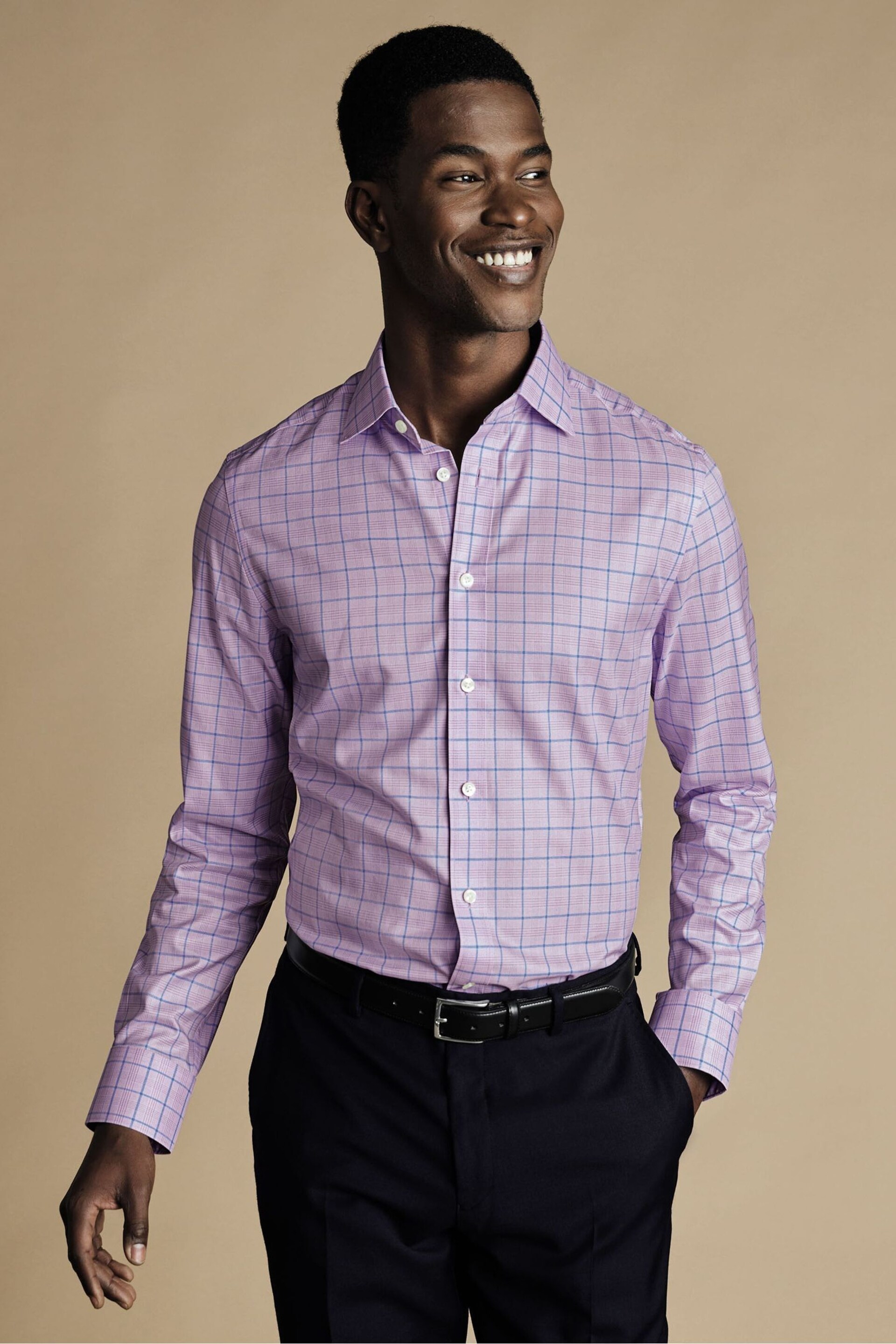 Charles Tyrwhitt Purple Stripe Egyptian Cotton Slim Fit Shirt - Image 1 of 5