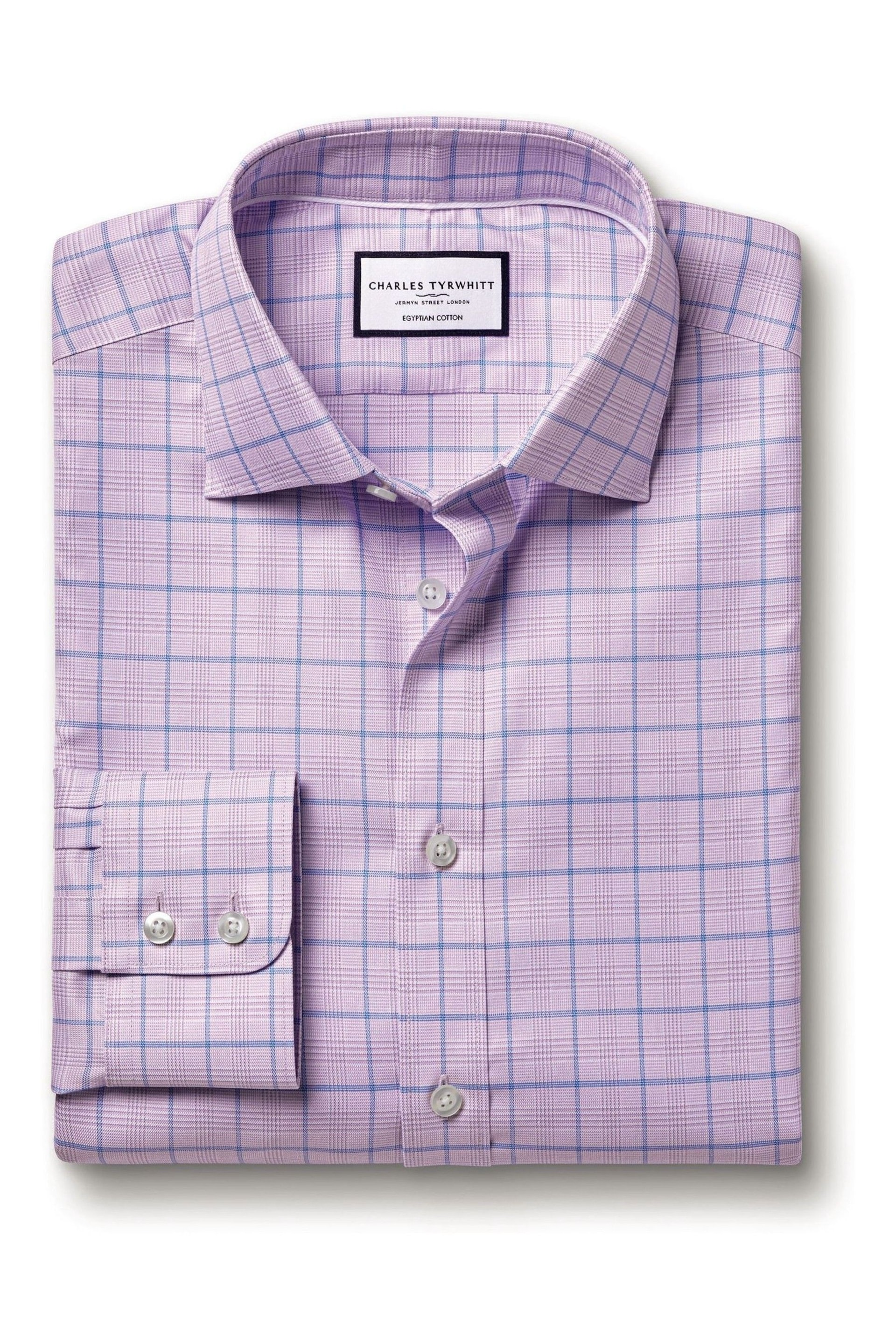 Charles Tyrwhitt Purple Stripe Egyptian Cotton Slim Fit Shirt - Image 4 of 5