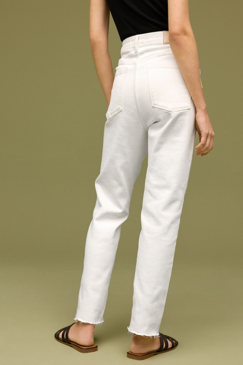 White Straight Raw Hem Jeans - Image 3 of 6