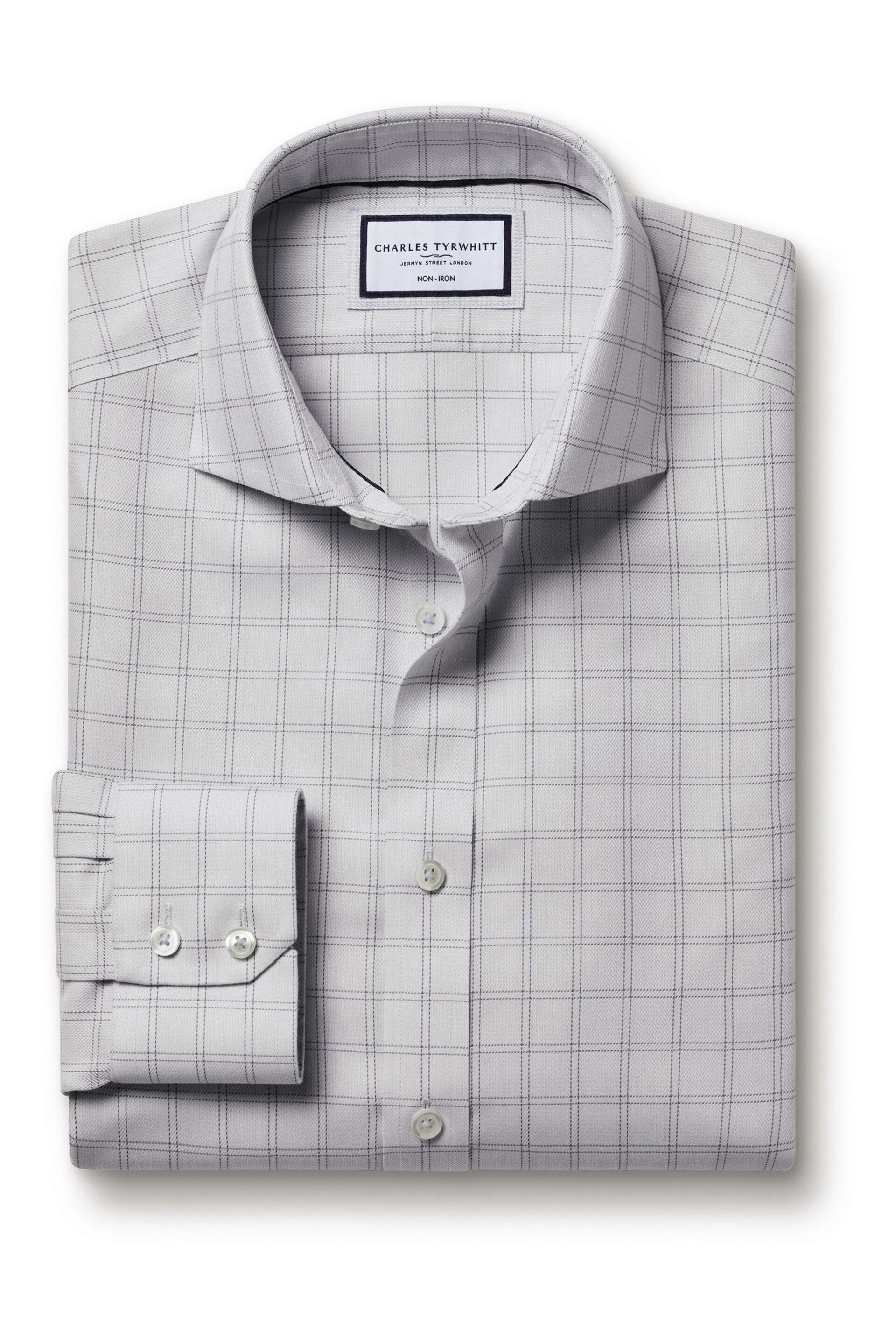 Charles Tyrwhitt Grey Non-iron Mayfair Weave Cutaway Slim Fit Shirt - Image 4 of 6
